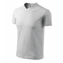 V-neck tričko unisex světle šedý melír S