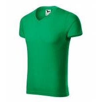Slim Fit V-neck tričko pánské středně zelená S